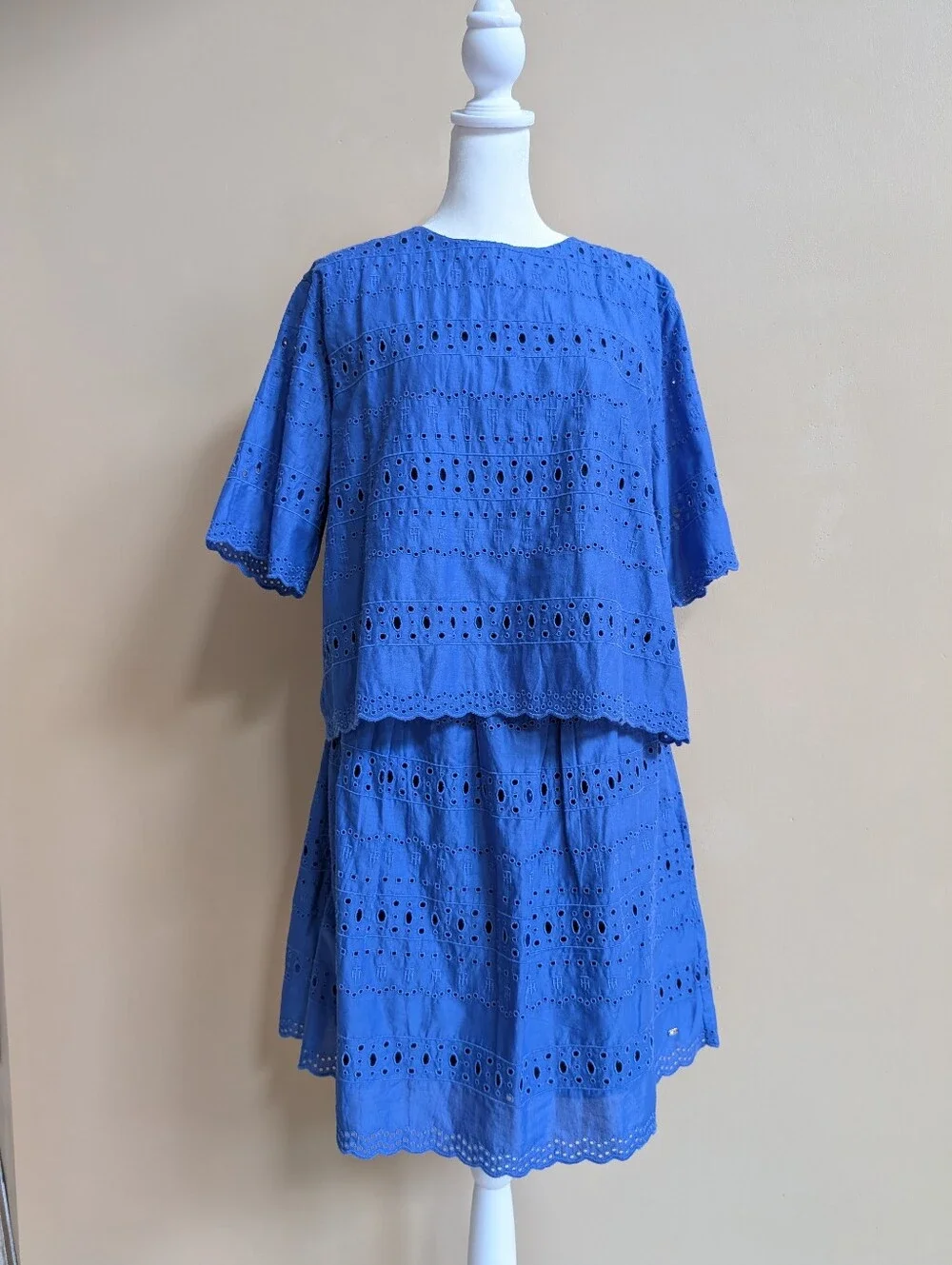 Tommy Hilfiger Blue Eyelet Embroidered Top & Skirt Set Size S